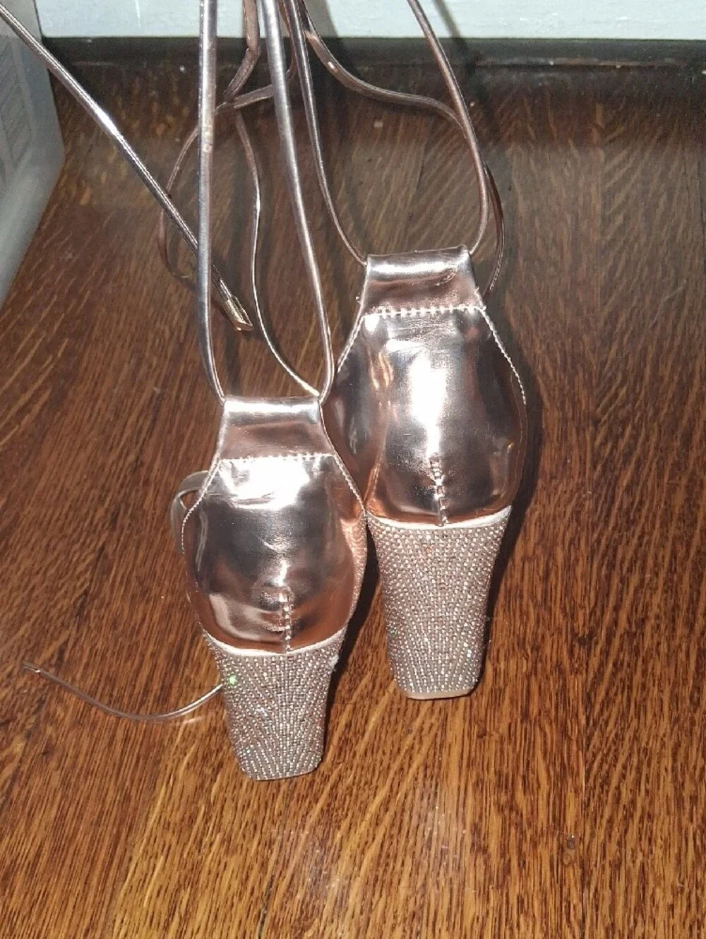 Silver Metallic Lace-Up Heeled Sandals
